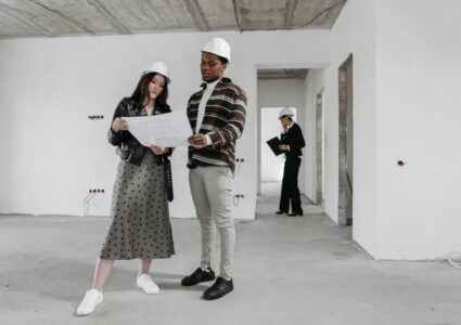 Commercial building permit application documents and review process.